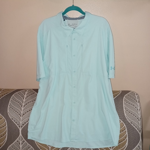 Under Armour Men's 3XL Tide Chaser 2.0 Fish Short Sleeve Aqua UPF 30+ Shirt - Picture 14 of 16